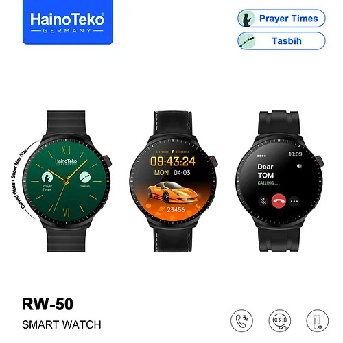 Haino Teko Germany RW50 Super Max Size Round Shape Curved AMOLED Display Smart Watch With 3 Pair Straps For Gents and Boys ( Dubai ). 