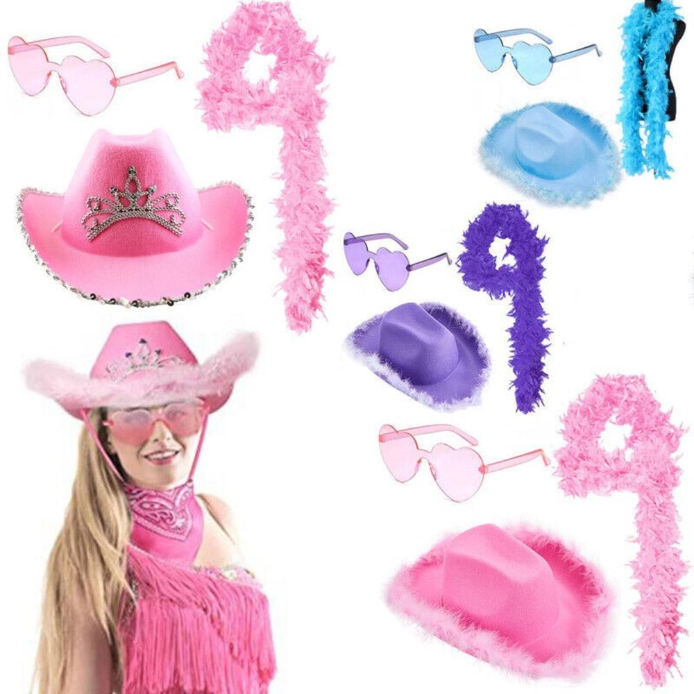 Happy styles Pink feather hat Eye catching Feathered Fancy dress decor Glaeese set Western style Love tour Concert fancy dress for Concerts Parties Festivals Cosplay events Costume parties Women. 