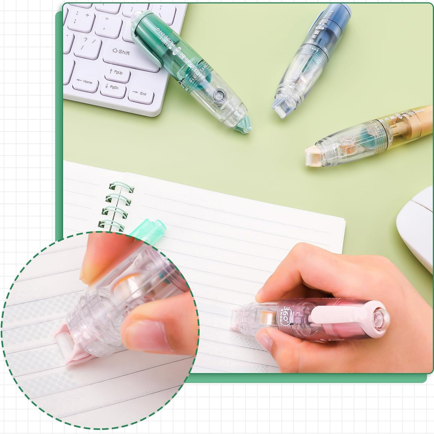 Glue Tape, Retractable Glue Tape Roller, Double Sided Tape Dispenser with Tape Refills, Transparent Tape Pen for Crafting, Cards, Photo, Journal and Scrapbooking(5mx6mm). 