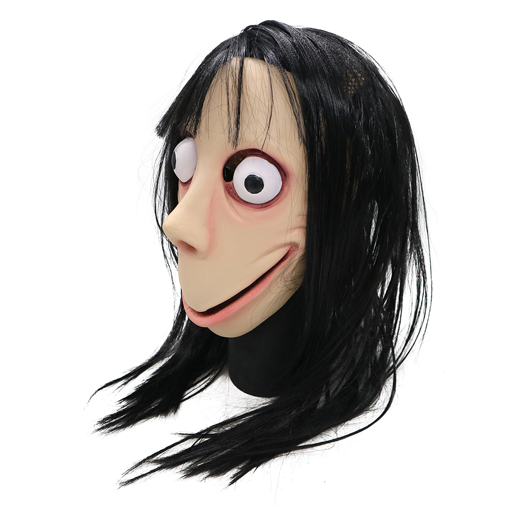 Scary Momo Mask Hacking Game Horror Latex Mask Full Head Momo Mask Big Eye With Long Wigs. 