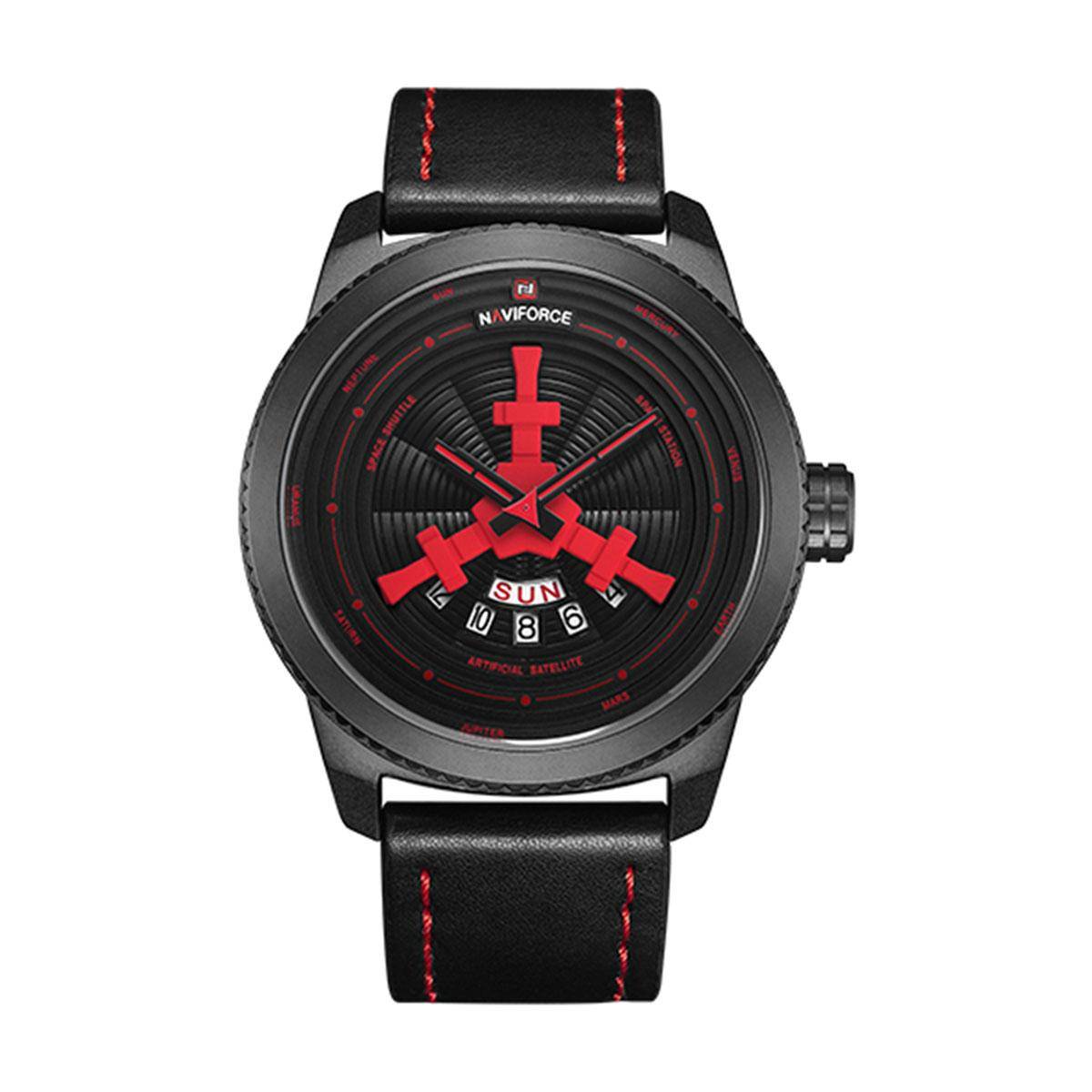 NAVIFORCE NF9156 Black PU Leather Analog Watch for Men Red Black Daraz .bd