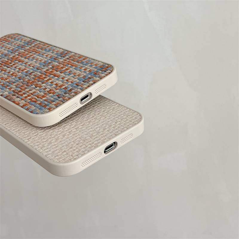 Luxury Grid Grid Cloth Woven Breathable Colour Phone Case For iPhone 15 14 13 12 11 Pro Max X XR XS Max SE 2 7 8 Plus Soft Cover. 