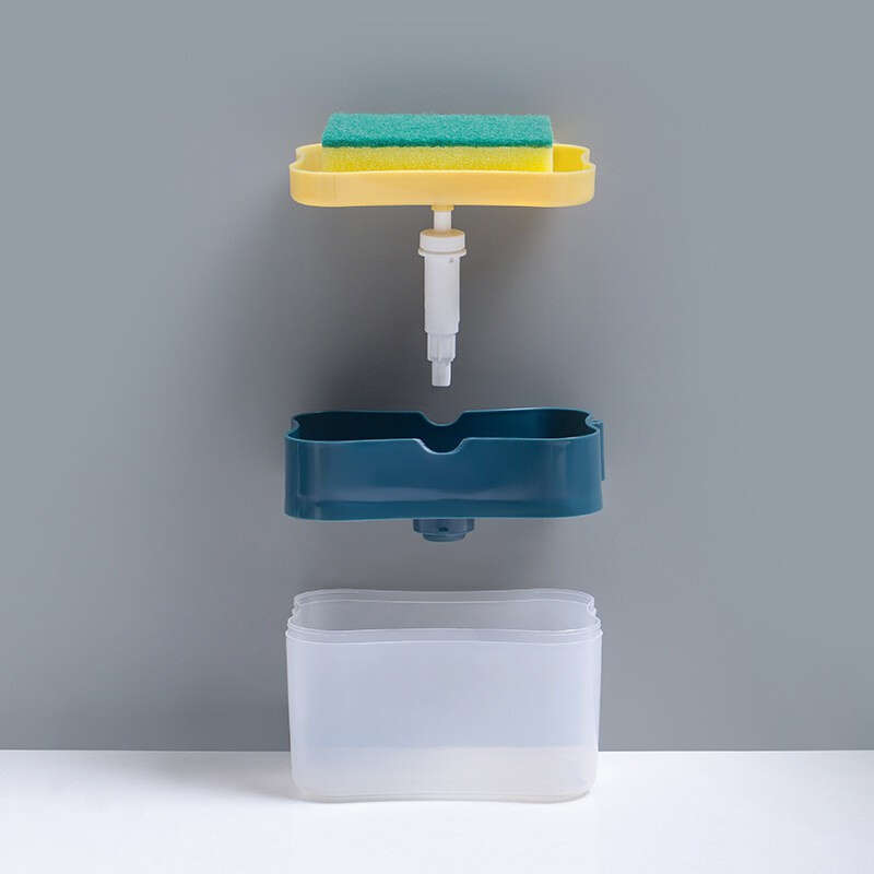 2 in 1 Premium Kitchen Manual Press Liquid Soap Pump Dispenser Washing Sponge Dish Wash. 