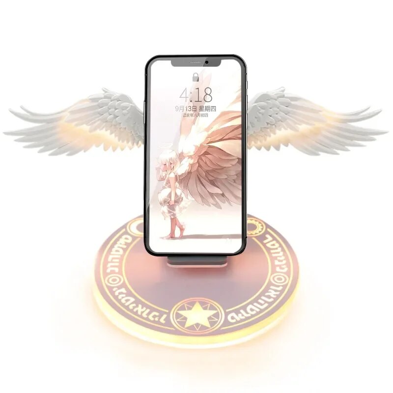 Wireless Charger Creative Angel Wings QI 10W Phone Fast Charge Movable Wing Shape with Breathing Light and Music Function Gift. 