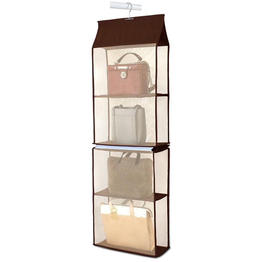 Detachable Hanging Closet Organizer For Bags And Cloth 4 Shelf Handbag Collection Storage Holder Nonwoven Space Saving Organizers System