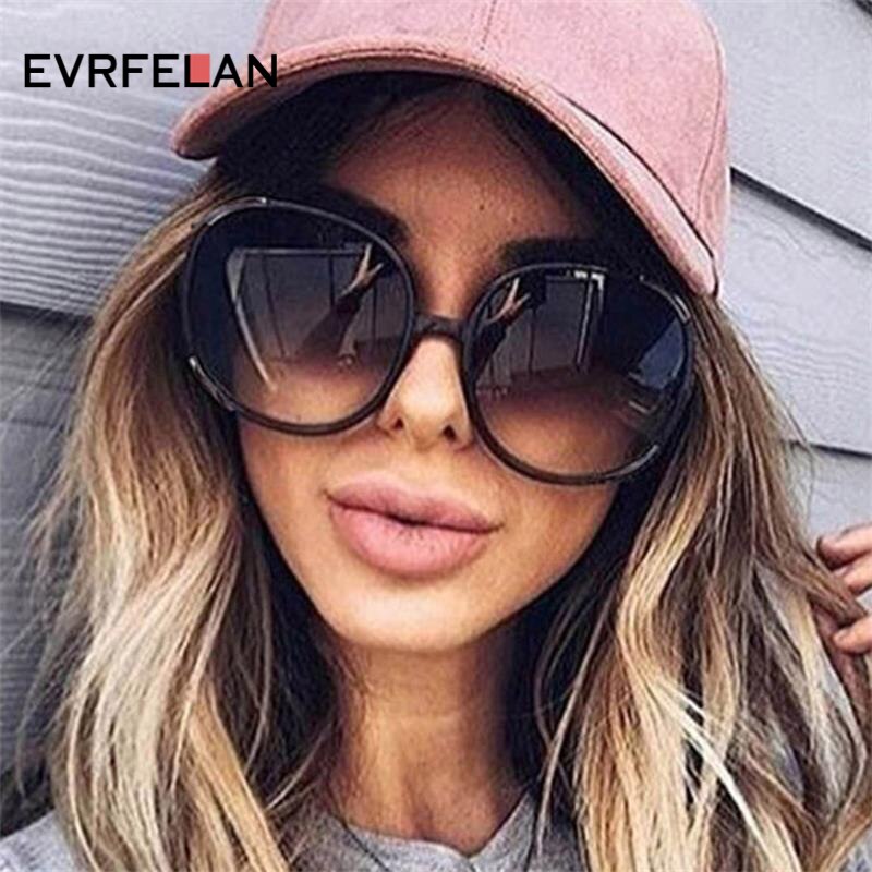 【happy one】EEvrfelan Round Big Size Oversized Lens Vintage Round Sunglasses Women Brand Designer Lady Sun Glasses oculos de sol UV400. 