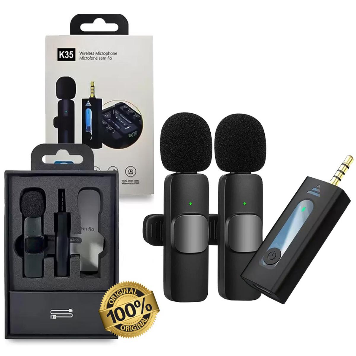 K35 Dual Wireless Microphone with Noise Cancelling, 3.5mm Aux Receiver, Omni directional, 5 Hour Battery Life, Compatible with Cameras and Smartphones