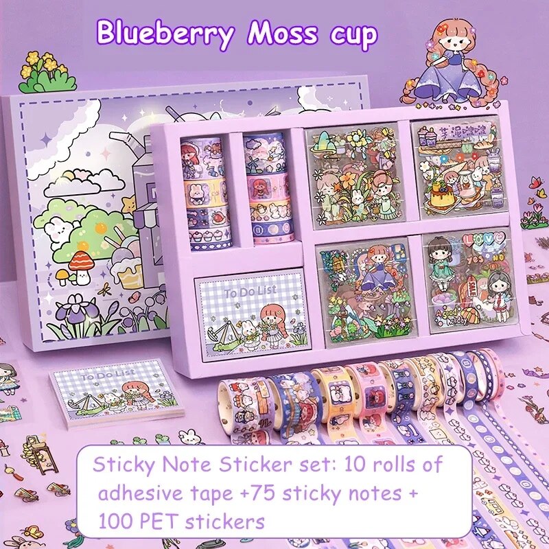 Kawaii 100 Hand Account Stickers Note Gift Box Children's Girl Cute Tape Stickers Cut-free Waterproof Decorative Stickers Set