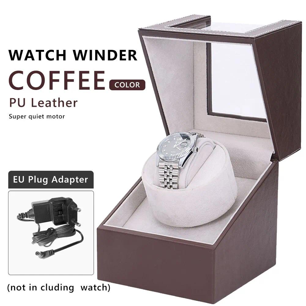 Automatic rotating wooden watch box suitable for mechanical watches. 
