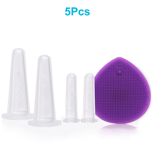 5Pcs Facial Cupping Set for Glowing Skin, Anti Aging Face Massage Cups Reduce Wrinkles and Fine Lines,Silicone Exfoliating Brush