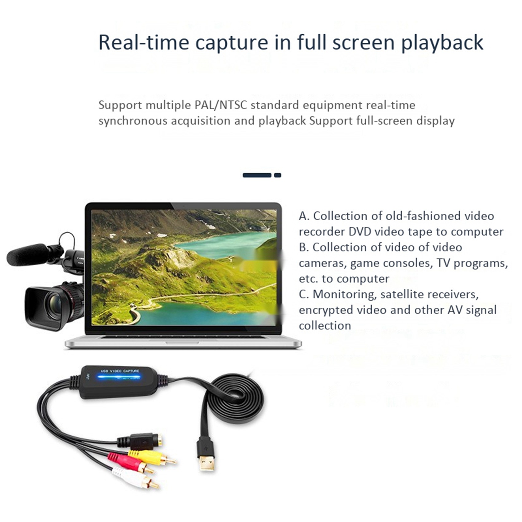 5X USB 2.0 Video Capture Card Single Channel USB Capture Card AV Capture Device Drive-Free Digital Converter. 