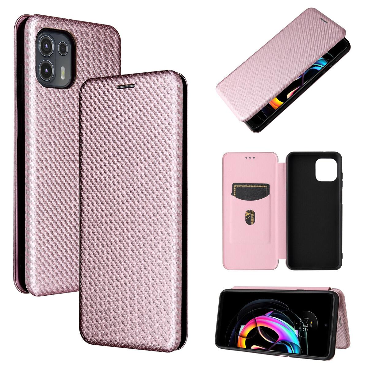 For Motorola Edge 20 Lite / Edge 20 Fusion Phone Case Carbon Fiber Card Slots Flip Cover Magnetic Closure Protection Cellphone Cases Shell