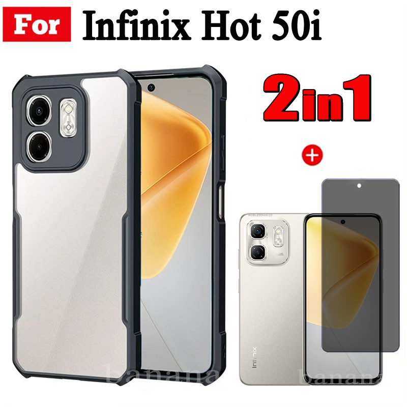 2 in 1 infinix Hot 50i Shockproof Phone Case for infinix Hot 40i Screen Protector infinix Hot 40 Pro Anti-Spy Privacy Tempered Glass