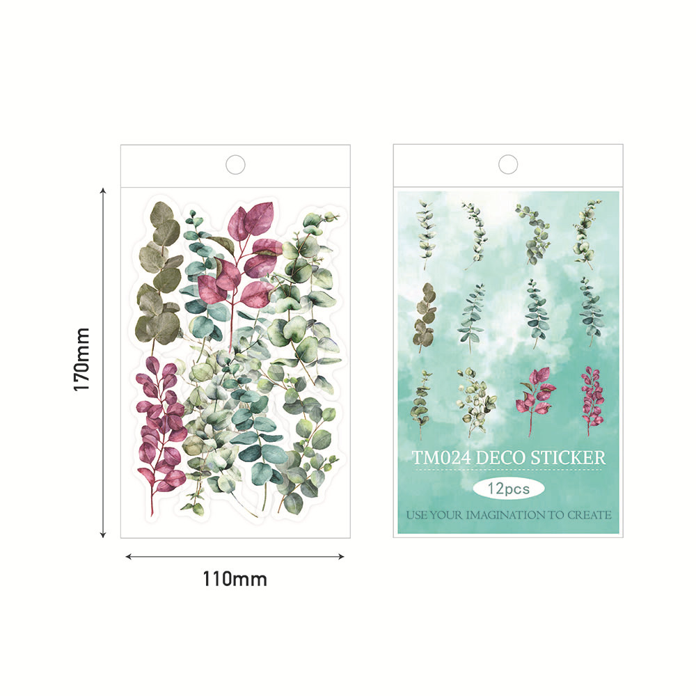 Panda Online 12PCS Vintage Transparent Flower Series PET Stickers