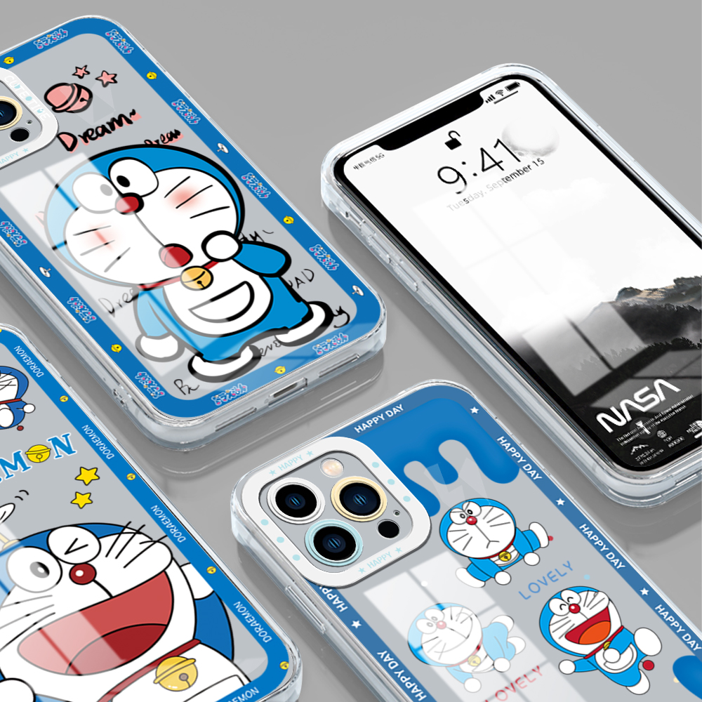 YYDS for iPhone 11 Pro Max Back Cover Happy Doraemon Transparent Silicone Soft Case full lens protection Ultra Thin Phone Case. 
