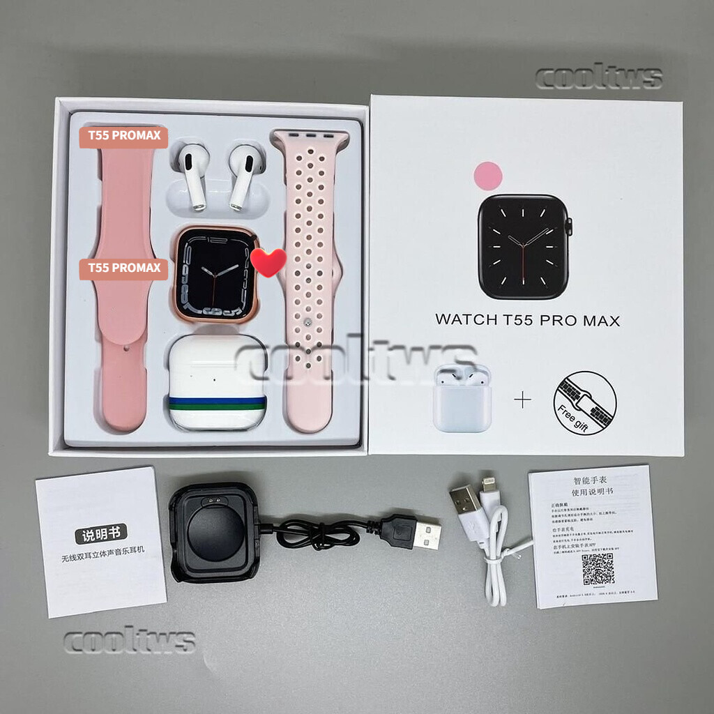 FREE Shipping CODGift Box Smart Watch T55 Pro Max with Pro 4 Earphones Hot Selling Call Heart Rate Fitness Tracker Samsung Huawei Xiaomi Smart Watch. 