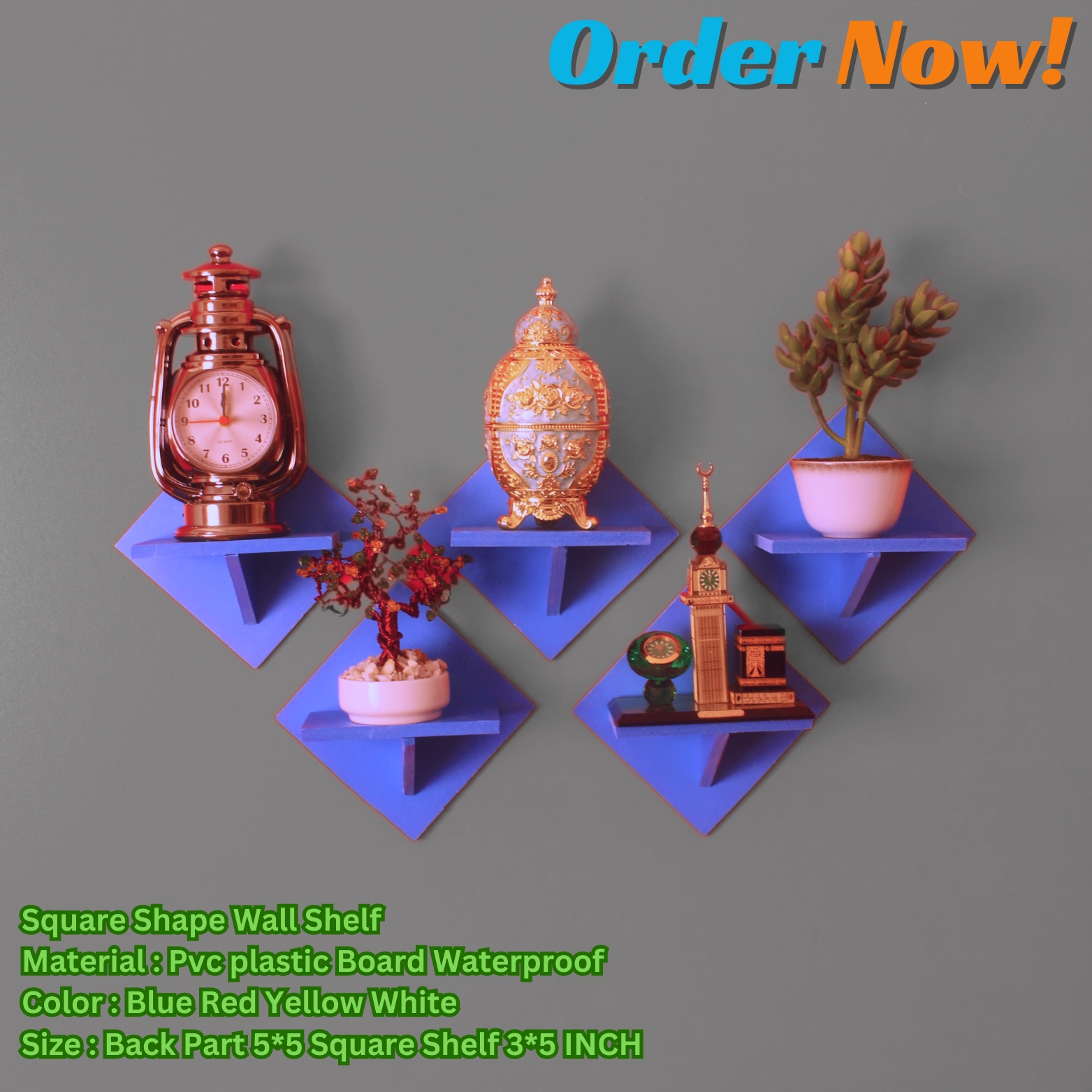 Square Shape Wall Shelf Self Adhesive Punch Free Wall Decor (10/5 Pcs 1