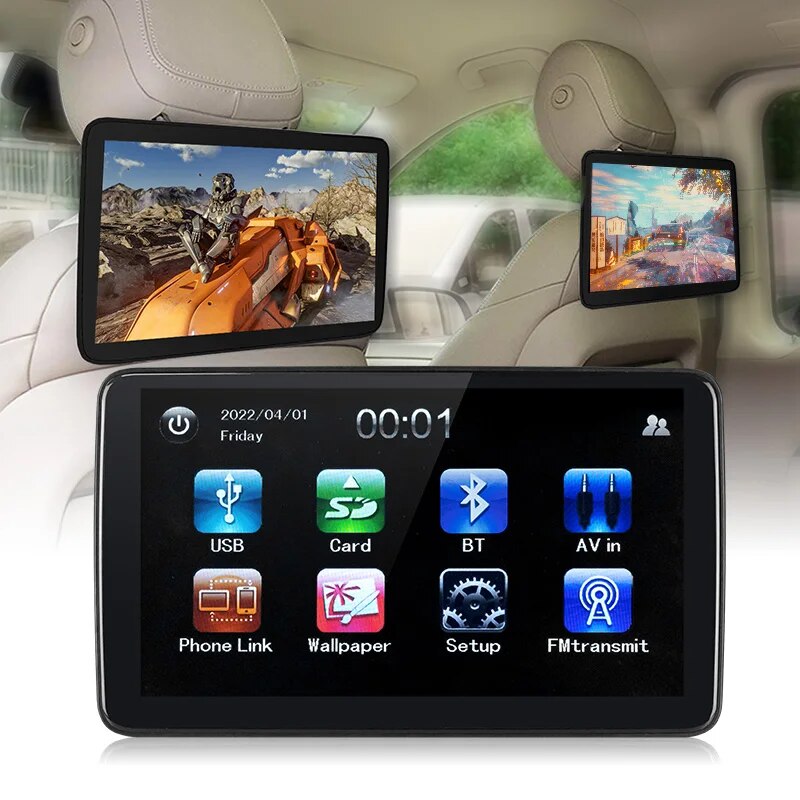 10.1 Inch Car Monitor Headrest Entertainment Auto Touch Screen Tablet Support Bluetooth USB TF Slot MP5 Player Mirror Link. 