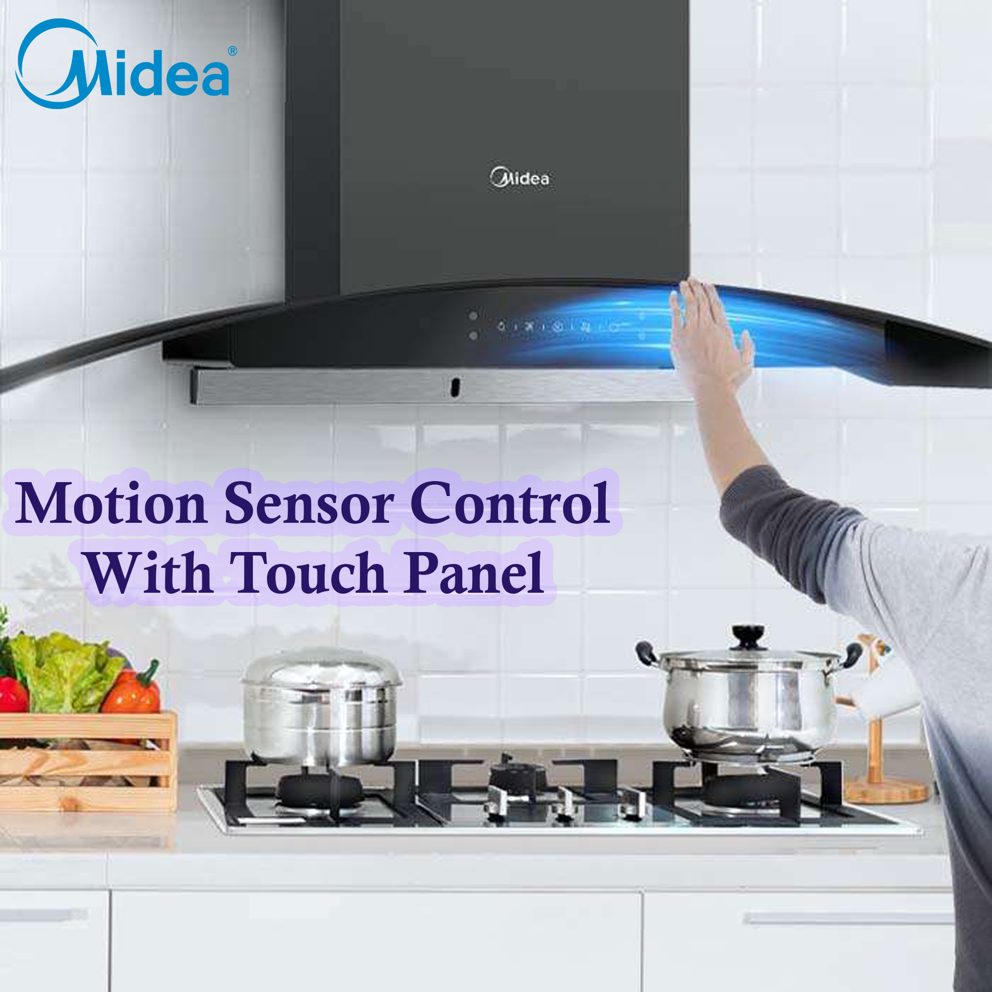 Midea 90V11 36 Inch Kitchen Chimney with 1250m3/hr strong air suction and thermal autoclean. 