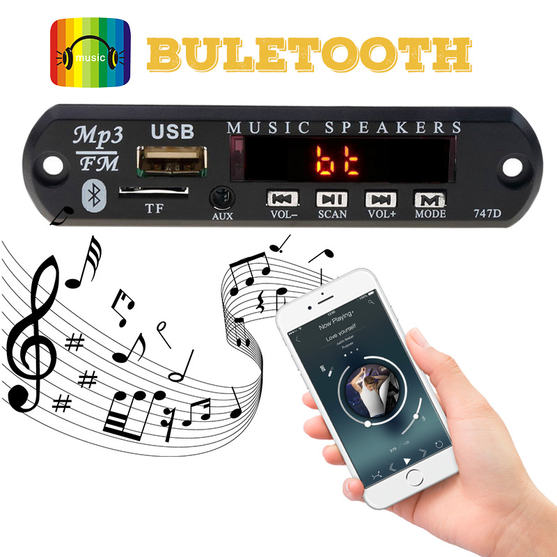 Bluetooth MP3 Decoder Board FM Radio TF USB 3.5mm WMA AUX Audio Receiver 747D. 