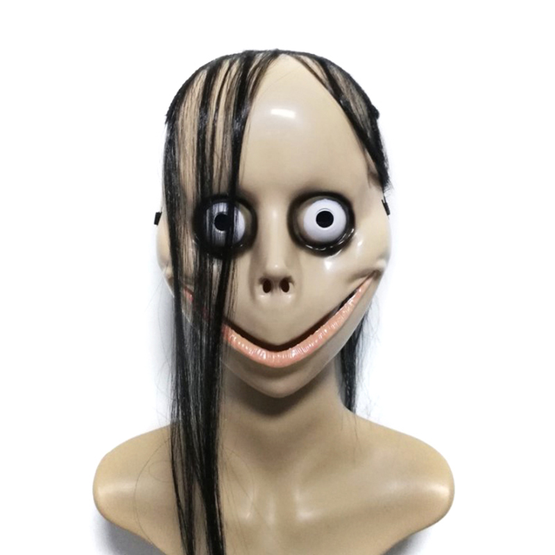 【Universal Car Parts Store】（NEW）New Halloween Horror With Long Hair Mo Mo Mask Funny Mask V-Shaped Mouth Mask With Hair Female Ghost Mask Roleplay Mo Mask Masks. 