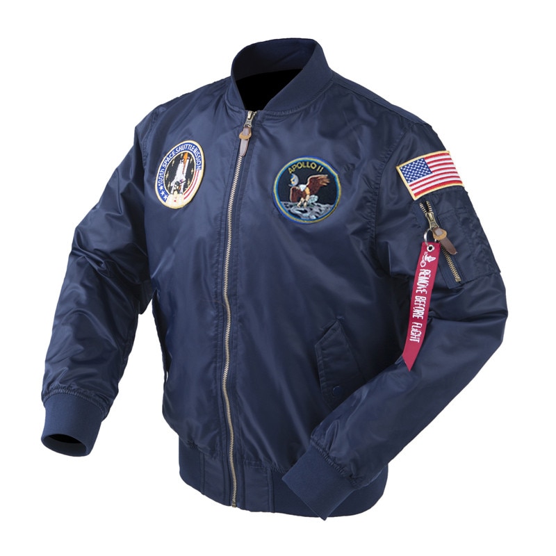 【Alien Alien】 Autumn Apollo Thin 100th SPACE SHUTTLE MISSION MA1 Bomber Hiphop US Air Force Pilot Flight Korean College Jacket For Men
