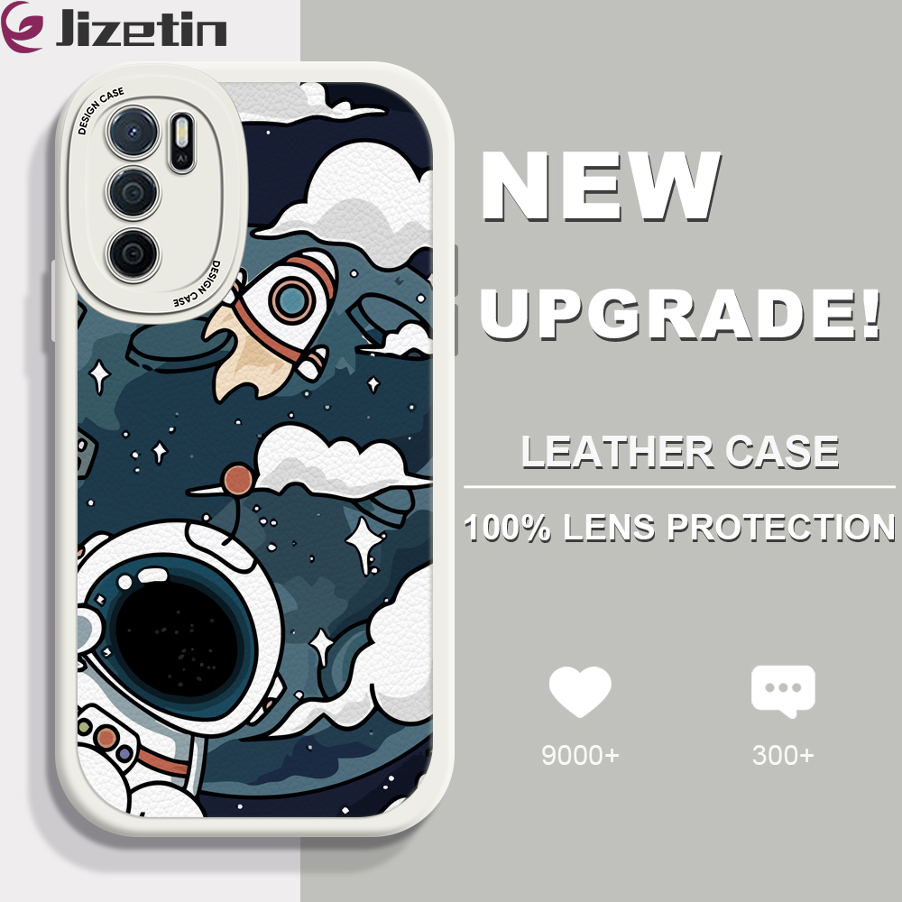 Jizetin for OPPO A16 Back Cover Cloud Astronaut Lambskin Texture PU Leather Back For Girls Boys Soft Phone Case