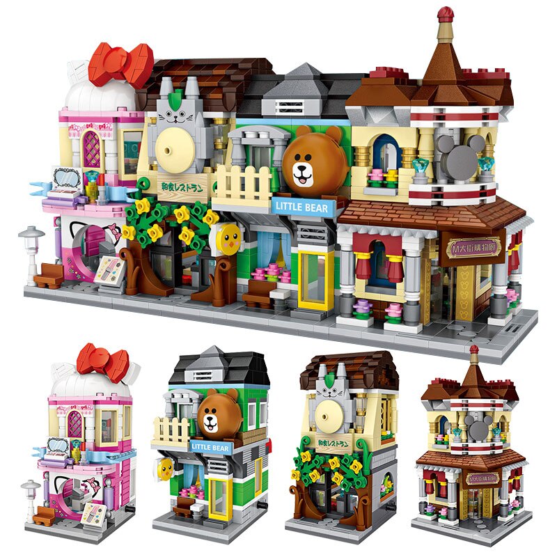 City View Scene Cinema Retail Store Candy Shop Architectures Mini Blocks Models Building Blocks Christmas Toy for Children. 