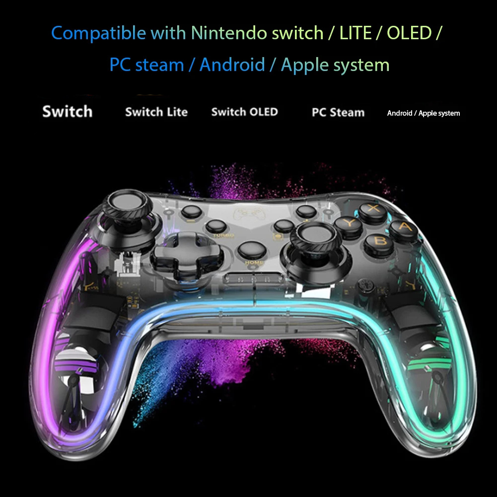 Wireless Transparent RGB Video Gamepads Game Controller Joystick STK-7039RG Compatible For Switch Pro Windows 7/8/10 And PC Steam.