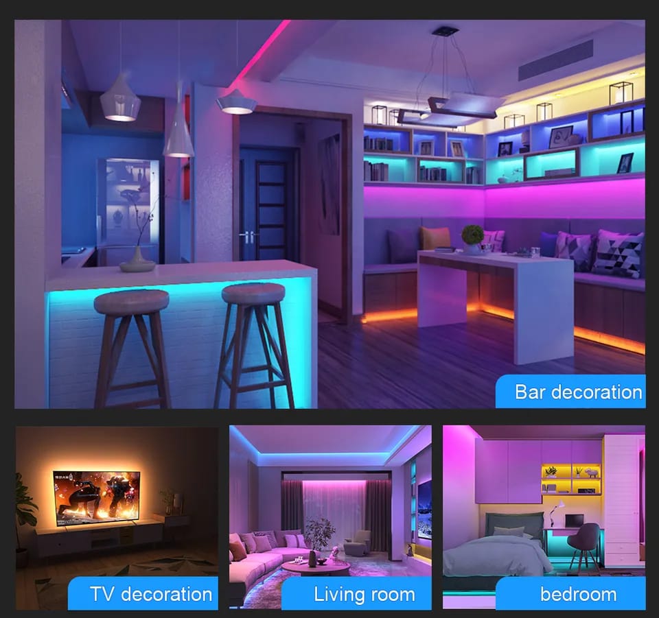 Customize Your Space with Vibrant RGB LED Strip Lights - App and Remote Control. 