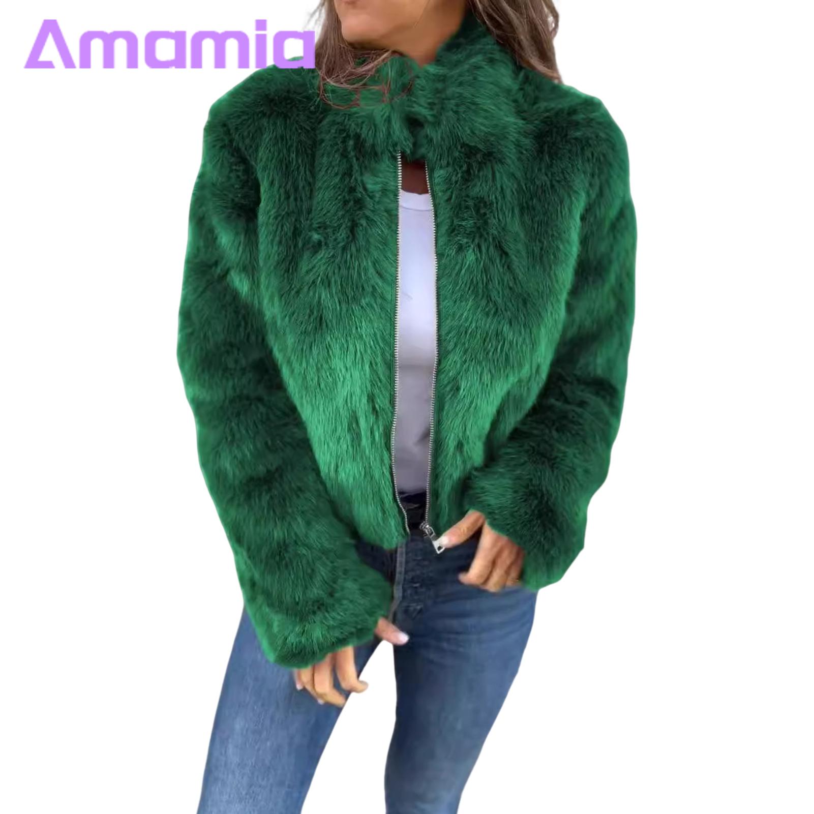 Women Jacket Stylish Winter Jacket with Faux Fox Fur Collar Warm Zipper Closure Outerwear for Women Trendy Cold Weather Coat for Outdoor Activities Celebrity Inspired Fashion Available in Solid Colors