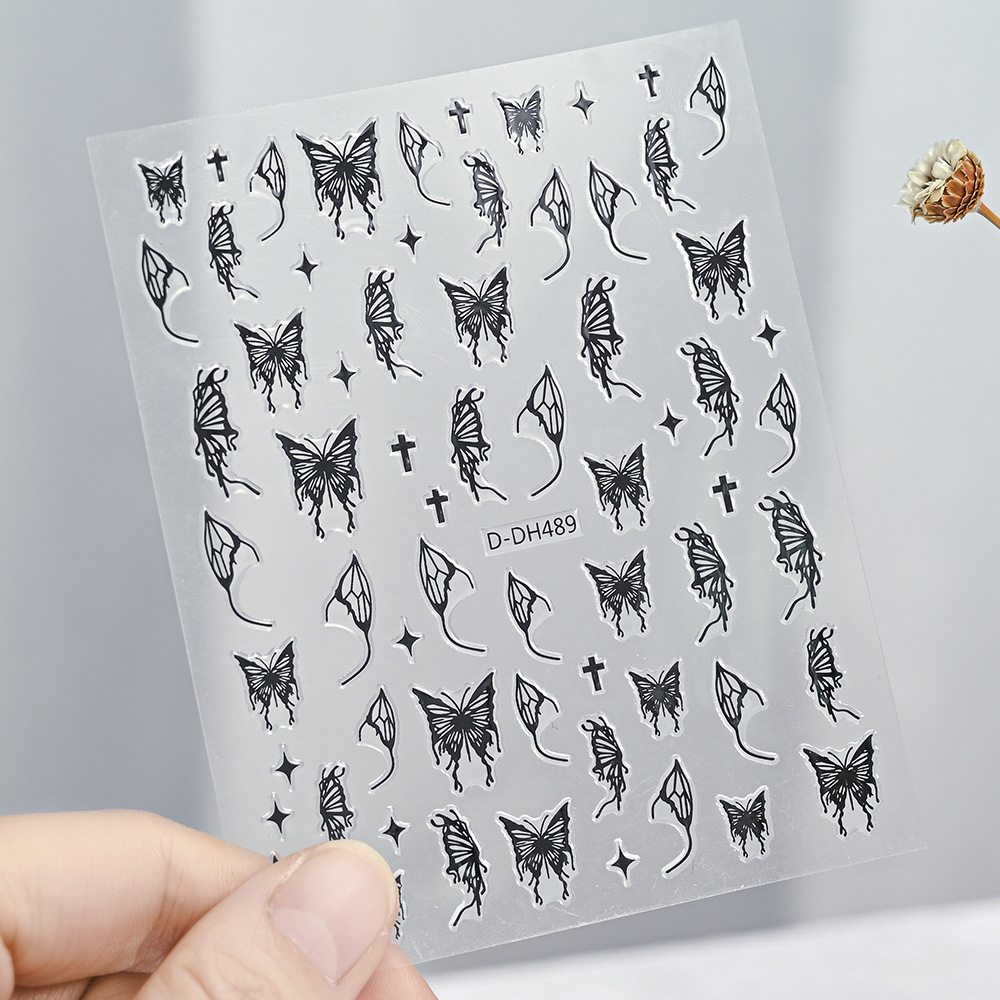 Laser gold and silver liquid butterfly nail art stickers Japanese sweet and simple large butterfly transparent plastic nails