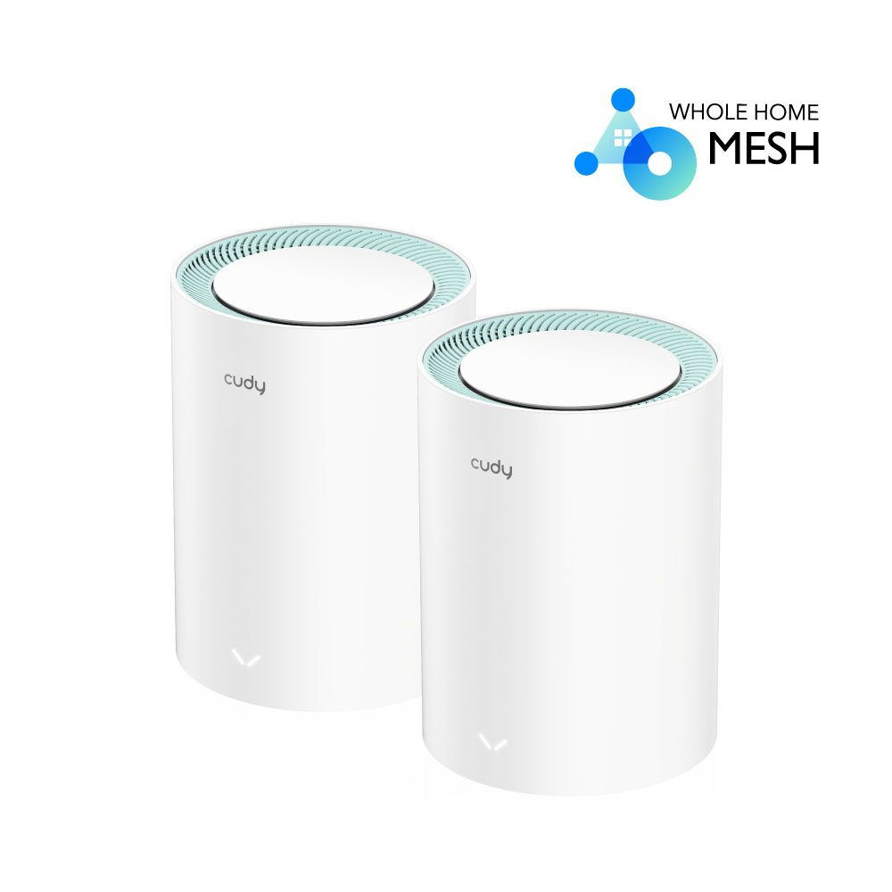 Cudy M1300 (2-Pack) AC1200 Dual Band Whole Home Wi-Fi Mesh System - 867Mbps on 5GHz and 300Mbps on 2.4GHz - 2 Gigabit Ethernet Ports - White