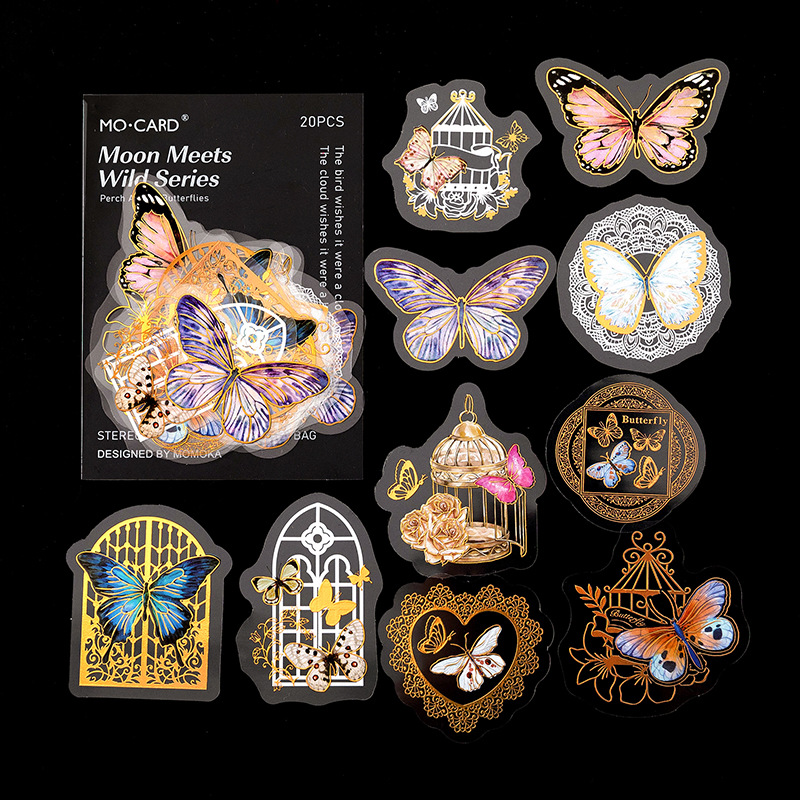RHS Online 20PCS Moon Meets Wild Series PET Bronzing Stickers Album Diary Journal Decorative Crafts Scrapbooking DIY Gilding Sticker