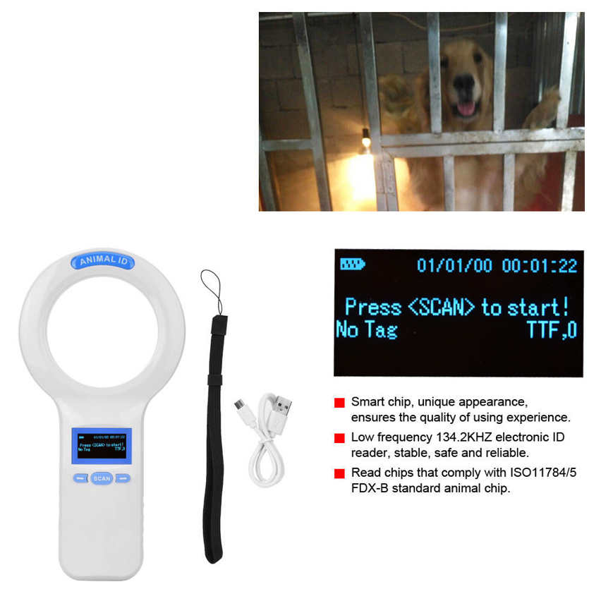 Smart ID Chip Animal Reader 134.2KHz PC via USB RFID Ear Tag Handheld Pet Microchip Portable Scanner for ISO11784 / 5 FDX-B. 