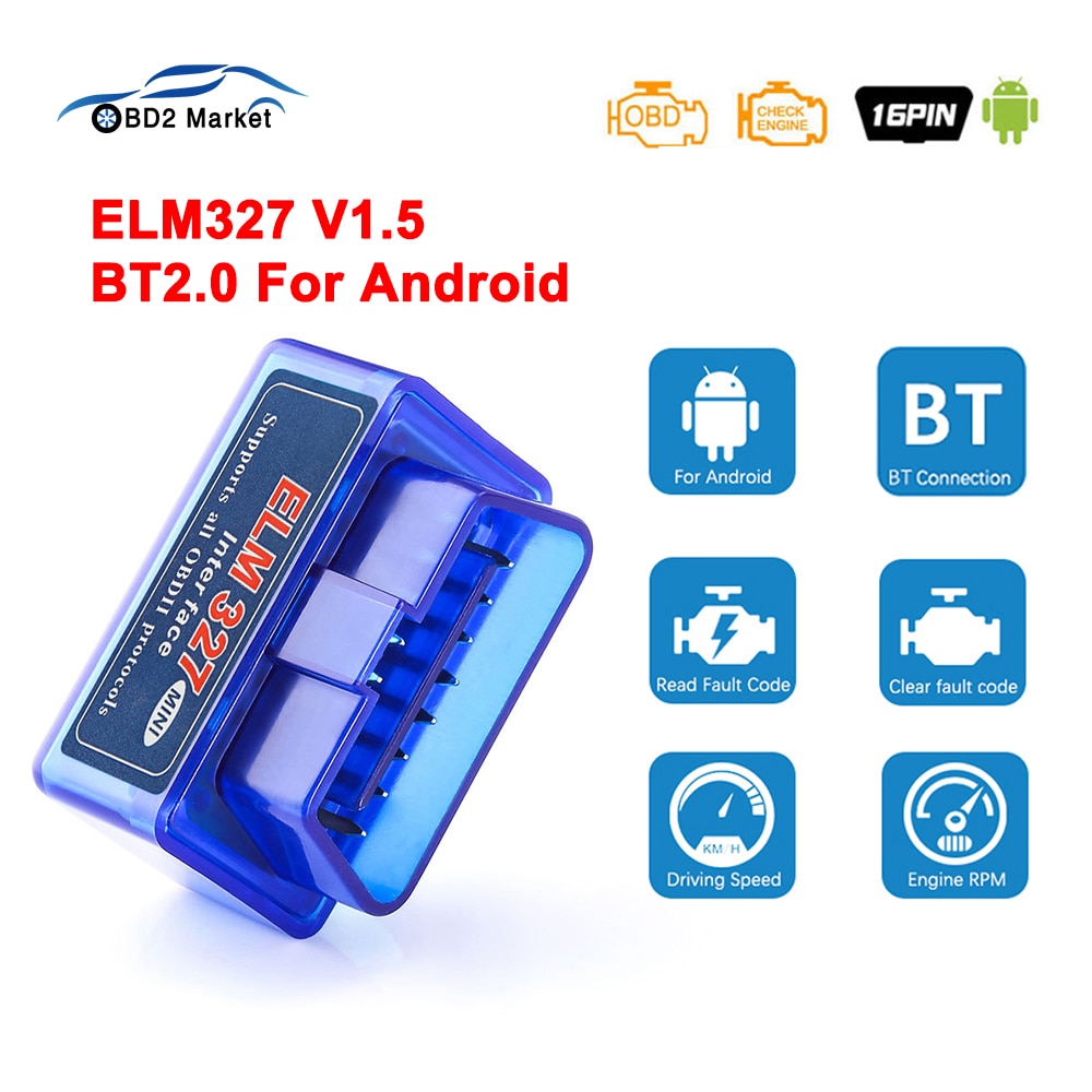 For Android elm327 V1.5 ODB2 Bluetooth-Compatible 2.0 ELM 327 V 1 5 OBD2 Auto Code Reader OBD 2 Car Diagnostic Scanner Tool. 