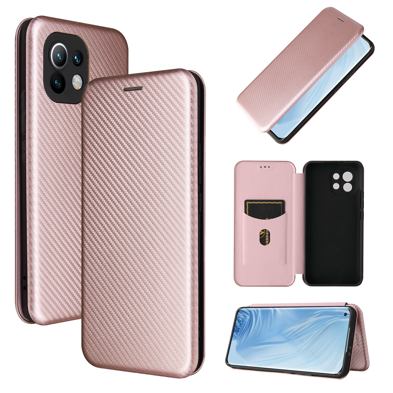 lthmy for Xiaomi Mi 11 Carbon Fiber Magnetic Closure with Card Slot Flip Case Cover