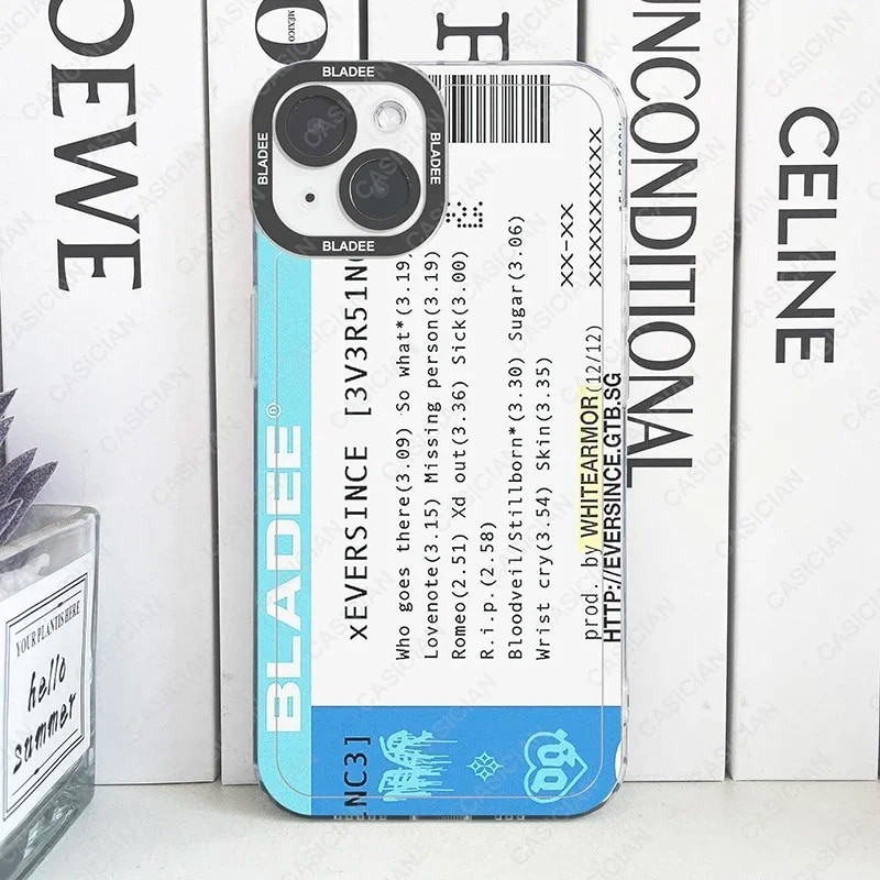 Bladee 333 Drain Gang IceDancer Eversince Ticket Phone Case For iPhone 15 14 13 12 11 Pro Max Mini XS X XR SE Soft Clear Cover Outlier Aeuinv. 