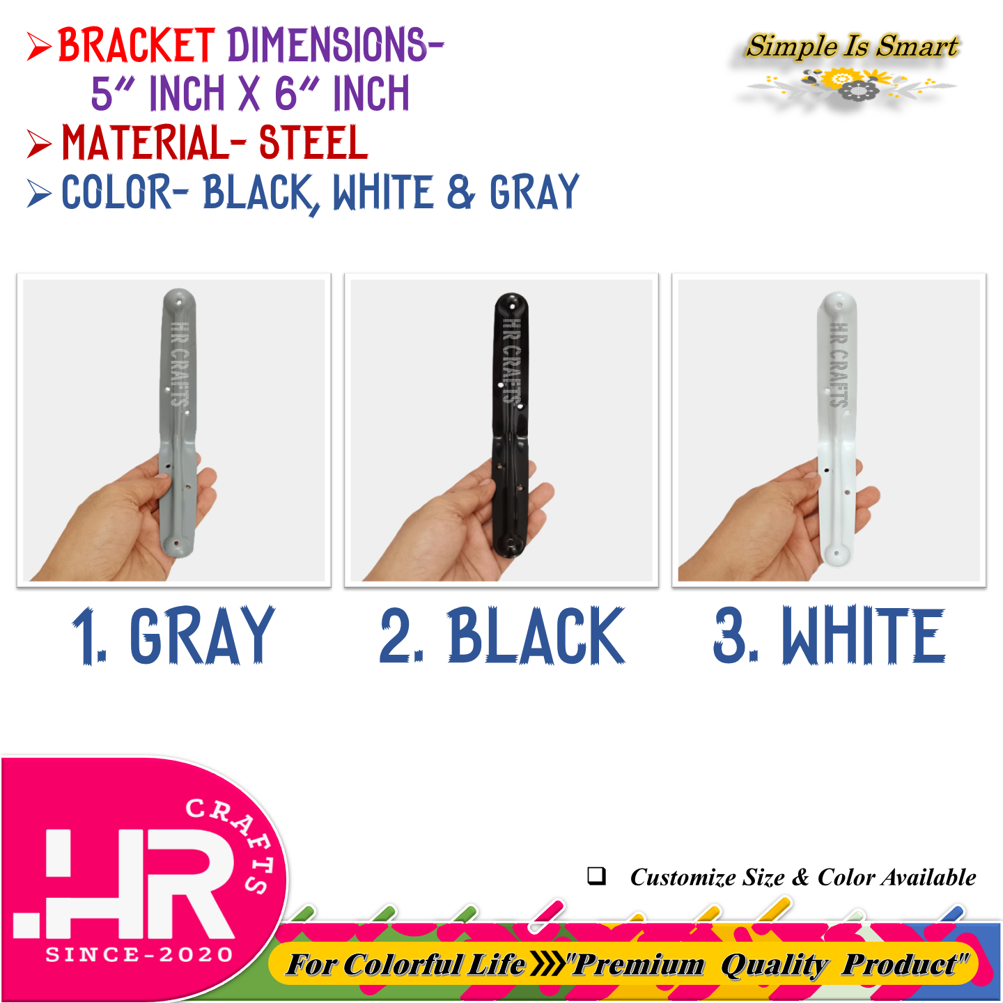 Premium Wall Mounted L Shaped Angle Bracket (Size-5"x6")- Decorative Shelf Bracket- Wall Bracket- Bracket- L Bracket- Angle Bracket- Support Bracket- Floating Bracket- Heavy-Duty Bracket- Corner Bracket- Industrial Bracket- Color White Black & Gray. 