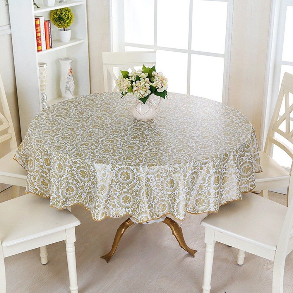 Round Table Cloth Table Cloths Round For 6 Seaters 4 Seaters Round Table Cover PVC Printed Table Cloth Tea Table Cloth Waterproof Oil-Proof And Scald-Proof Disposable. 