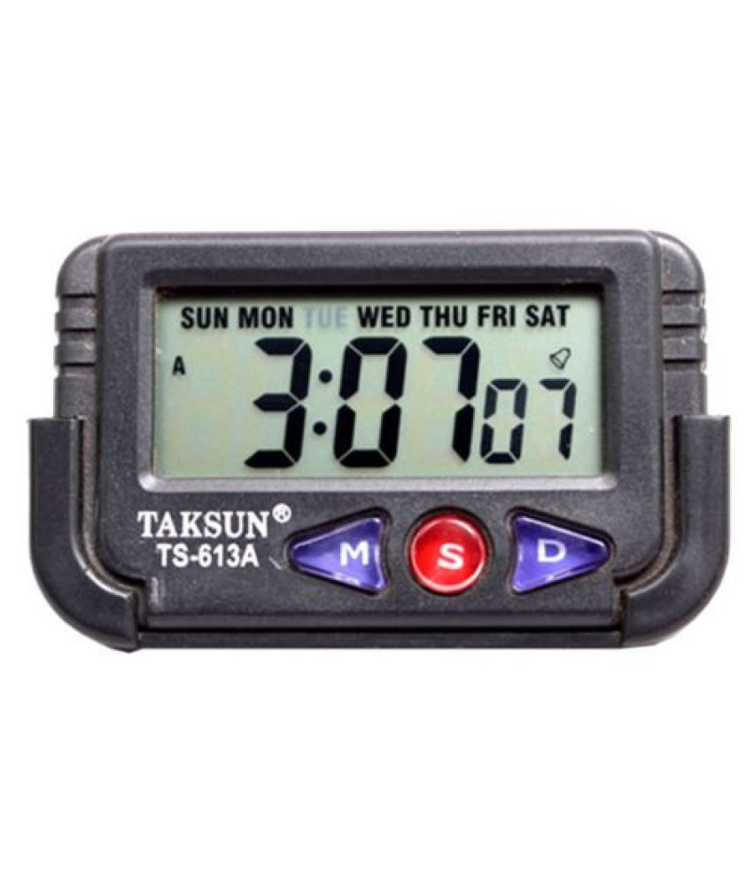 Taksun Ts-613A-2 Car Dashboard Alarm Clock And Stopwatch With Flexible Stand - Black. 