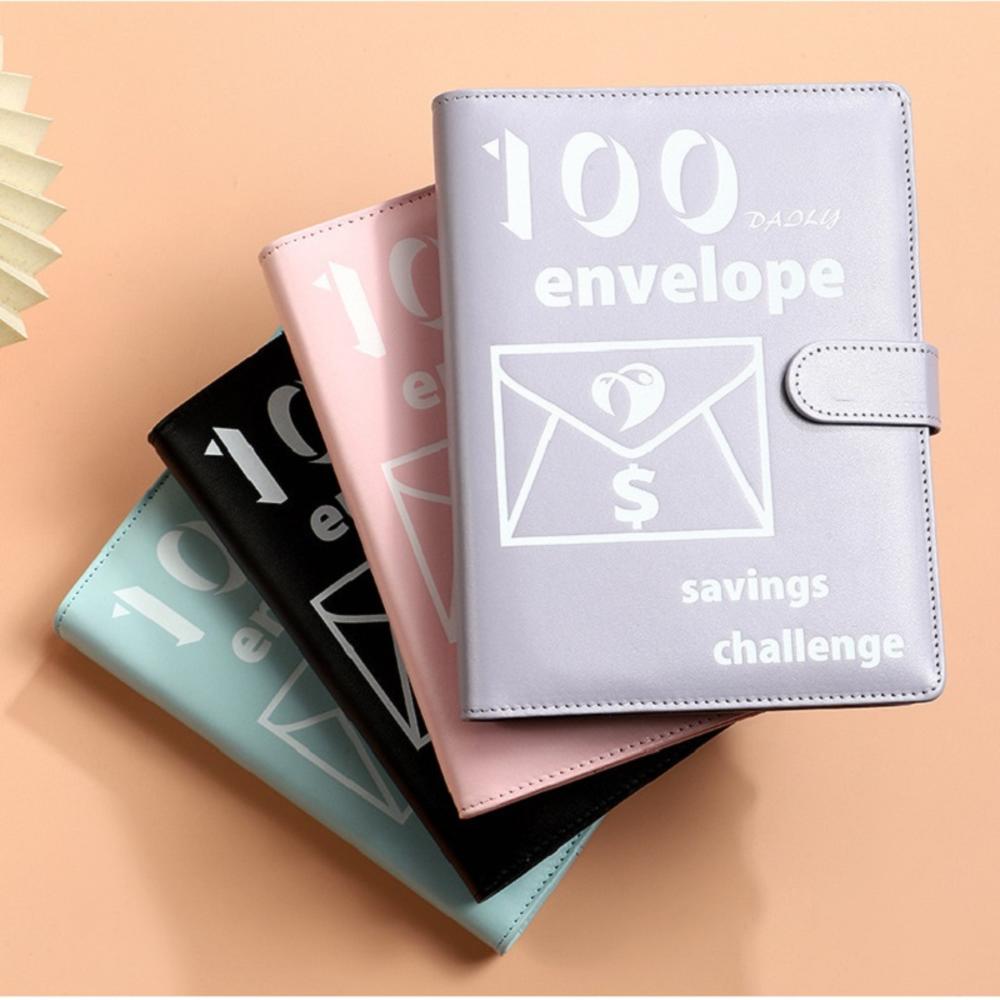 23.5*17.7CM Envelope challenge binder Innovative PU 100 Envelope Challenge Budget binder for Personal finance management Saving for a specific goal Family budgeting. 