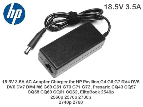 HP Laptop Adapter Charger For HP 18.5V 3.5A Pavilion G4 G6 G7 DV4 DV5 DV6 DV7 DM4 M6 G60 G61 G70 G71 G72, Presario CQ43 CQ57 CQ58 CQ60 CQ61 CQ62, EliteBook 2540p 2560p 2570p 2730p 2740p 2760p 6930p 8440p Series. 