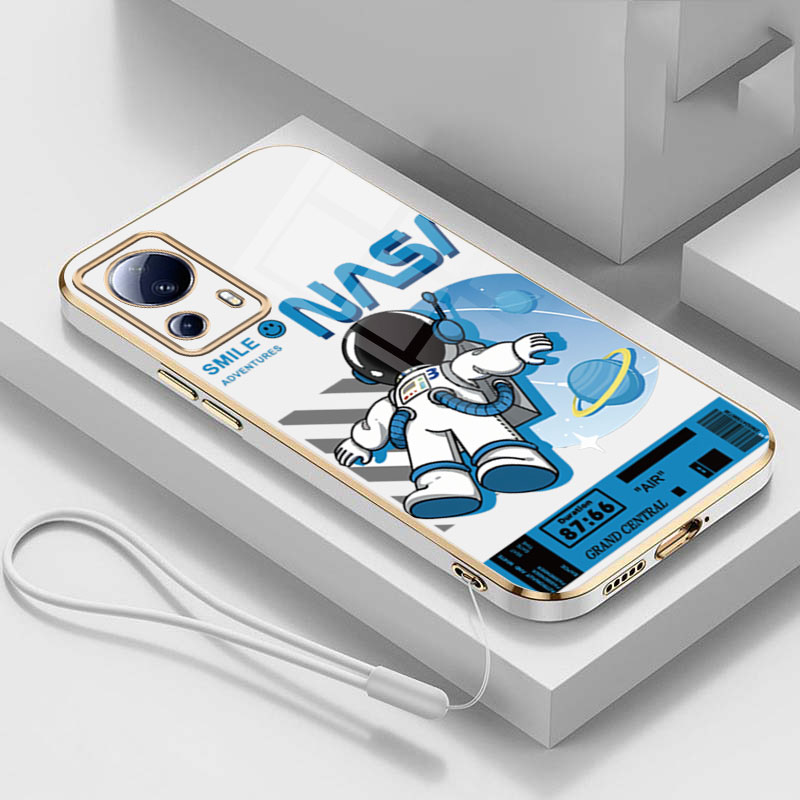 Xiaomi 13 12 Pro 13 12 Lite Xiaomi 12T 11T Pro Xiaomi 11 Lite 5G NE Smile Astronaut NASA Pattern Case Full Camera Cover Glossy Square Edge Shockproof Casing. 