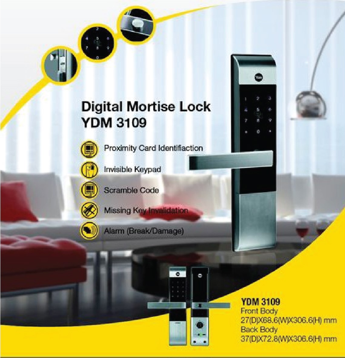 YALE Digital Door Lock YDM3109+ (4080mm) Smart Bluetooth App pin key Digital Door Lock. 