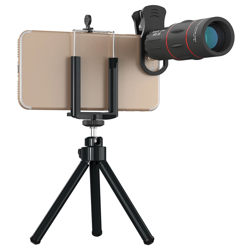 APEXEL Universal 18x25 Monocular Zoom HD Optical Cell Phone Lens Observing Survey 18X telephoto lens with tripod for Smartphone. 
