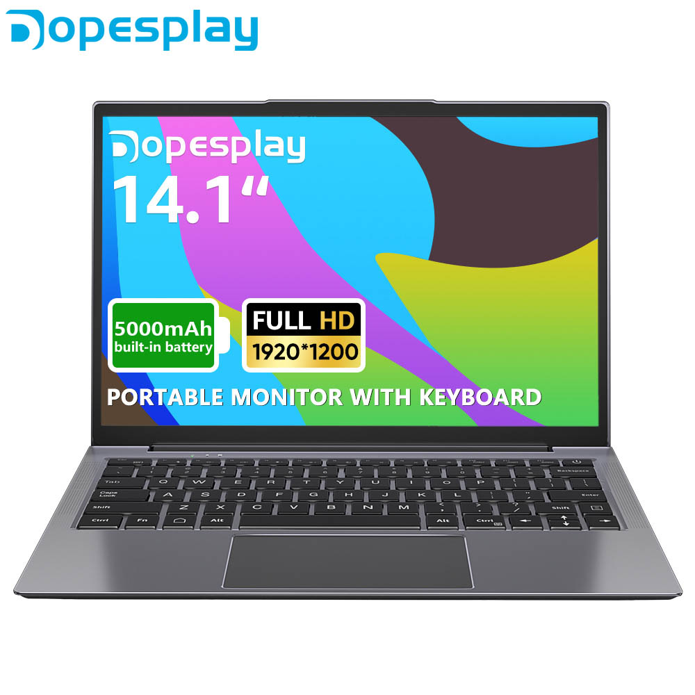 Dopesplay 14.1inch Portable Lapdock Monitor Keyboard Built-in 5000mAh Battery 1080P IPS Screen Display For Laptop Steam Deck Mac