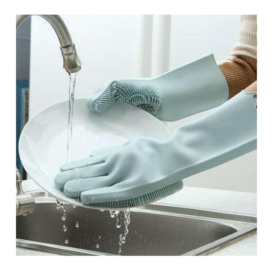 2 Piece Silicone Dish washing Kitchen Hand Safety Gloves - Multicolor 2 Piece Set - Hand Gloves. 