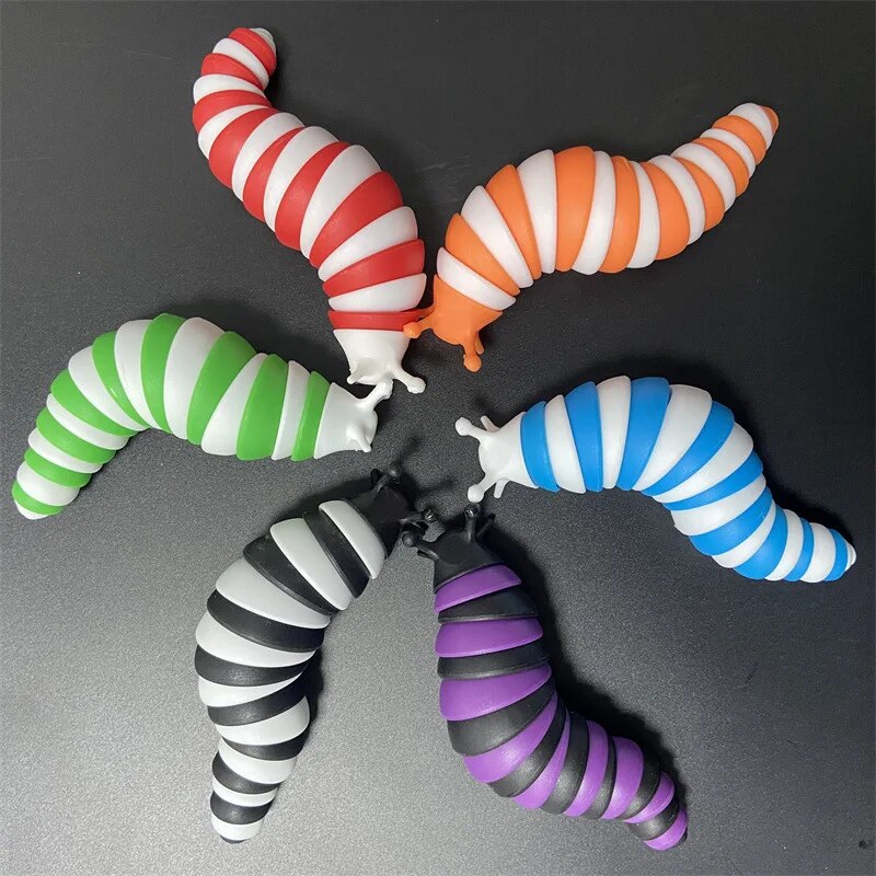 Colorful Slug Snail Toy Articulated Flexible 3D Slug Fidget Toy All Ages Relief Anti-Anxiety Sensory Toys for Children. 