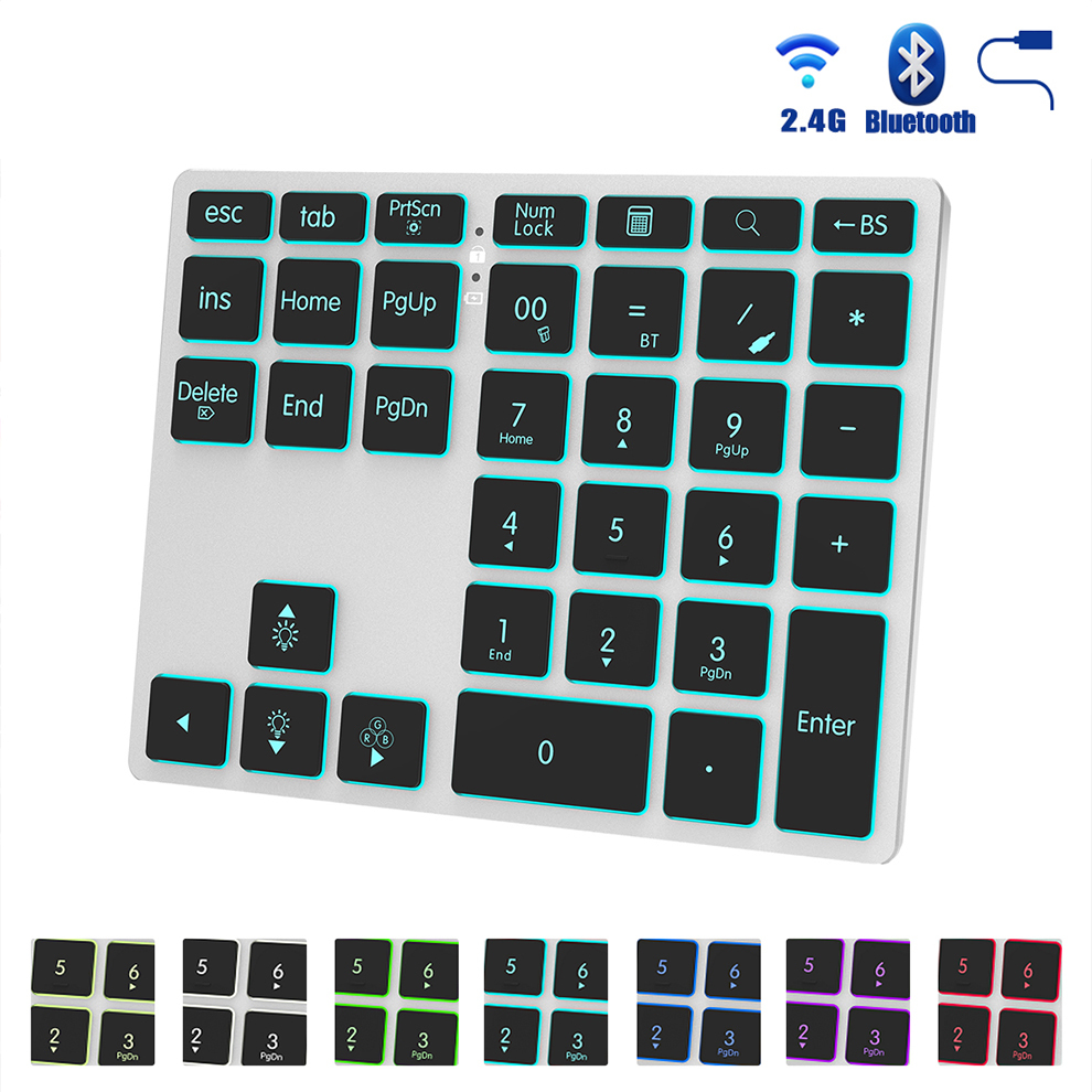 BOW 2.4G + Bluetooth Numeric Keypad Wireless Rechargeable Numpad Keyboard for iPad Laptop Wired Number Keyboard. 